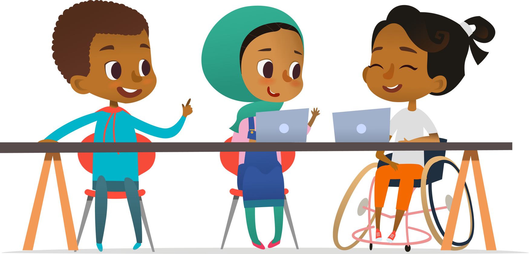 Black children talking and learning coding during computer science lesson