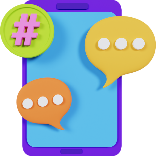 Mobile Social Media Chat and Hastag 3D Illustration